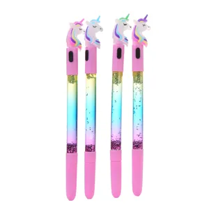 Penne gel creative a forma di unicorno con luci e sabbie mobili glitterate per studenti