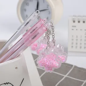 Creative cute sakura pendant gel pen with pink liquid glitter sequins for students