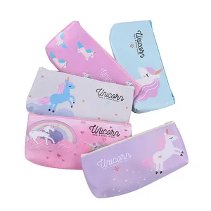 Set aus fünf niedlichen Einhorn-Federmäppchen aus PU-Leder in diversen Pastell-Farbtönen