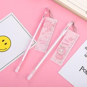Stylos gel roses mignons avec pendentifs règle créatifs sur le thème de la pêche cadeau