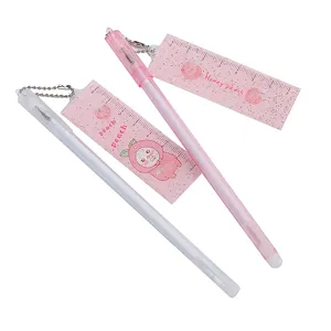 Coffret de stylos gel créatifs à thème pêche avec de mignons mini pendentifs en règle
