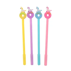 Set of 4 creative donut unicorn gel pens with animal figurines in colorful pastel shades