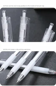 Detailed macro view of a 0.5mm retractable gel pen showing the tip and mechanism