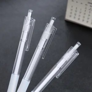 Minimalist 0.5mm transparent retractable gel pen with black ink for office and study