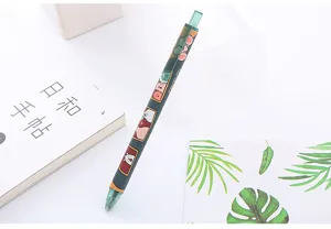 Close-up of a cute cartoon retractable gel pen on a clean stationery background