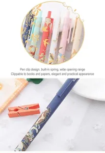 Macro view of vintage Chinese koi fish gel pen showing spring-loaded clip mechanism