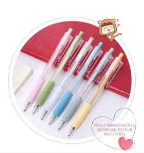 Set of 6 retractable gel pens in Morandi pastel colors with transparent barrels and grips