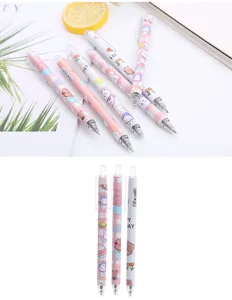 Set di penne gel a scatto con simpatici motivi a cartoni animati in colori pastello