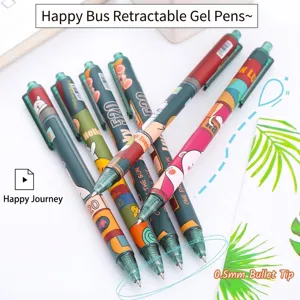 Cute Cartoon Bear Retractable Gel Pen Plastic Printed Bullet Tip Black Ink Signature Pen School Office Student Stationery