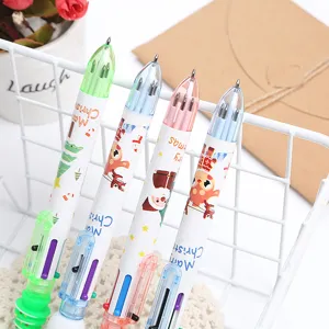 Set of four 6-color Christmas ballpoint pens with festive Santa and reindeer designs