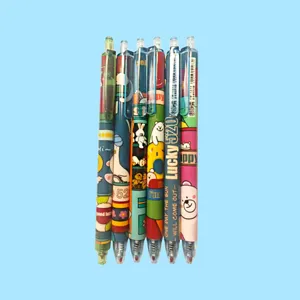 Colorful set of 6 cute cartoon retractable gel pens for creative school and office use