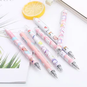 Penne gel a scatto con motivo orso e design floreale rosa per cancelleria scuola