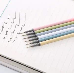 Set of multi-colored gel pen refills with bullet tips resting on a lined notebook