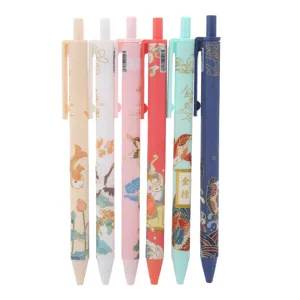 Set of 6 vintage Chinese style retractable koi fish gel pens for stationery.