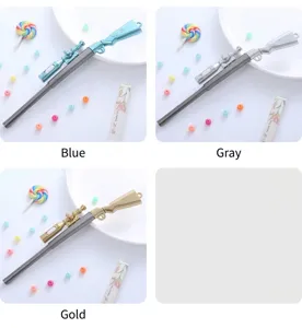 Stylos gel créatifs en forme de fusil de précision avec lumière, en bleu, gris et or.