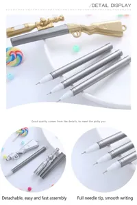 Détails de stylos en forme de fusil de précision avec pièces amovibles et pointe aiguille.