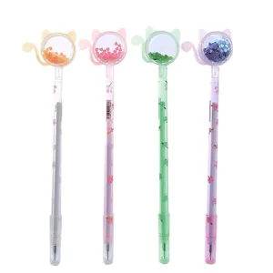 Juego de cuatro lindos bolígrafos de gel de gato con lentejuelas y patrones florales para colegio