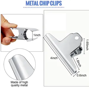 Stainless steel metal chip clips large heavy duty bulldog clips for stationery and office use.