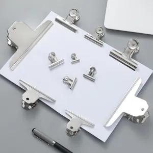 Stainless steel heavy-duty binder clips set, large mountain and round clips for office stationery.