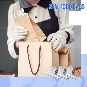 Stainless steel binder clips heavy duty metal clips for sealing food bags and organizing paper.