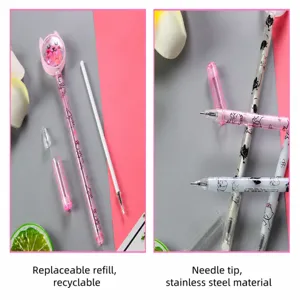 Detailed view of cute cat sequin gel pen with replaceable needle tip refill