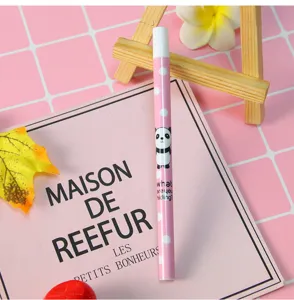 Detailed view of a cute pink panda mechanical pencil lead case on a pink background