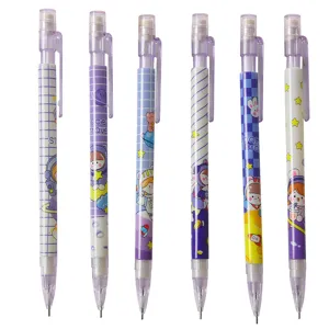 Set of 6 cute purple space themed mechanical pencils for students and creative drawing