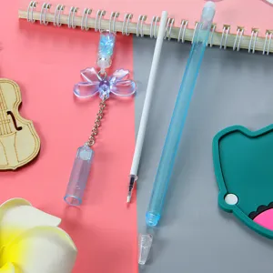 Creative blue gel pen with butterfly drift bottle pendant shown in disassembled parts