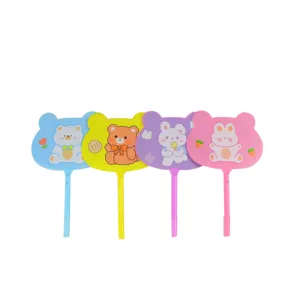 Set de 4 bolígrafos con forma de abanico con dibujos de oso y conejo para estudiantes