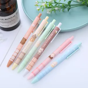 Cute Plaid Bear Retractable Gel Pen Cartoon Student Neutral Pen Creative Stationery Plastic Office Sign Pen For School Supplies Black Ink Smooth Writing
