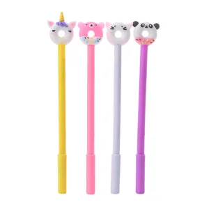 Set of 4 cute cartoon gel pens with animal donut toppers for school and office supplies