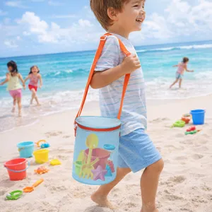Bolsa de Almacenamiento de Juguetes de Playa de Malla para Niños Bolsa Cilíndrica de Recolección de Conchas Organizador