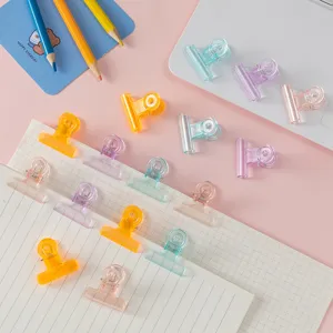 Transparent colorful binder clips for stationery, notes, and memo organization detail view.