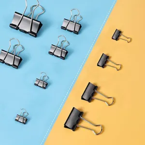 Multi-size black metal binder clips for office and school file organization, main view display.