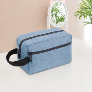 Oxford cloth double layer toiletry bag men travel cosmetic pouch waterproof storage organizer blue