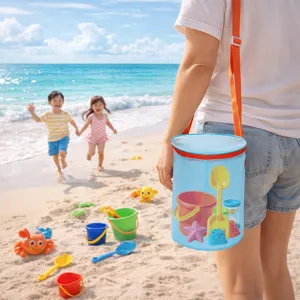 Bolsita de playa de malla para niños con juguetes, bolsa para guardar conchas de verano.