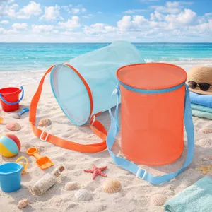 Bolsa de playa de malla para niños, cubo de almacenamiento para juguetes y conchas, transpirable.