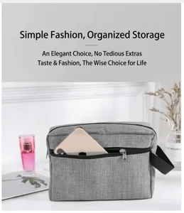 Grey fabric toiletry bag travel storage pouch multi-functional organizer for men use daily