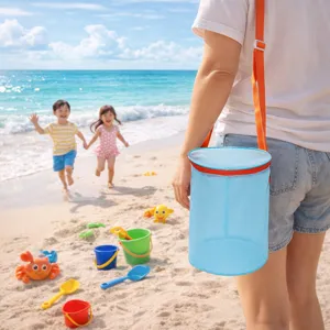 Bolsa de playa de malla para niños con correa ajustable, bolsa de almacenamiento de juguetes.