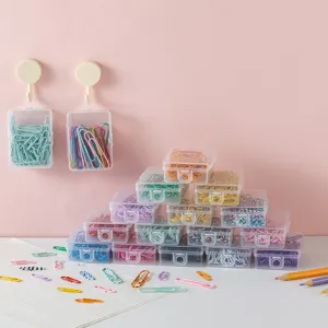 Bunte kunststoffbeschichtete Büroklammern im transparenten Set für süße Schreibtischaccessoires.