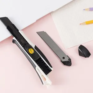 Heavy duty utility knife with SK5 replacement blades for cutting paper cardboard and office tasks