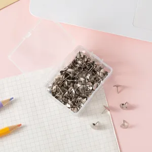 Metal pushpins set with storage box, office stationery thumbtacks for bulletin board.