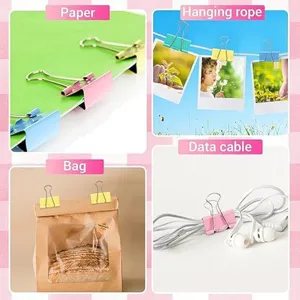Colorful metal binder clips for office and school organization, strong clamping power.