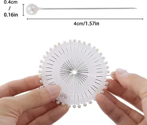 Pearl head straight pins for sewing and DIY crafts with storage wheel, 4cm length.