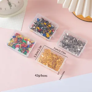 Colorful metal pushpins in 4 boxes set, ideal for office bulletin board and wall decoration.