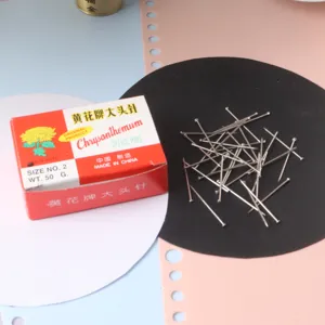 Silver office pins size 2, 50g box packaging, sharp metal positioning pins for sewing fabric.