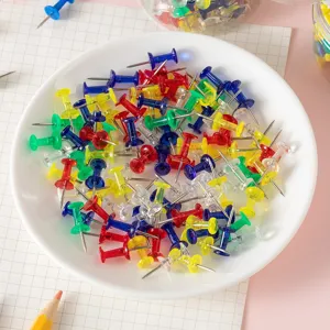 Colorful plastic head push pins for office and cork board, stainless steel sharp thumbtacks.
