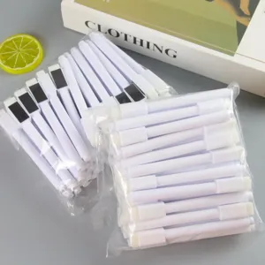 Two packs of white magnetic liquid chalk markers featuring built-in erasers on pen caps