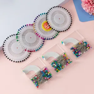 Color plastic wheel packed pearl head pins and clear box sewing pins for quilling DIY crafts.