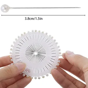 Pearl head pins set with round plastic storage wheel, 3.8cm clothing sewing positioning tools.